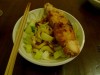Fried Wahoo with bok choi, noodles and ginger soy sauce.